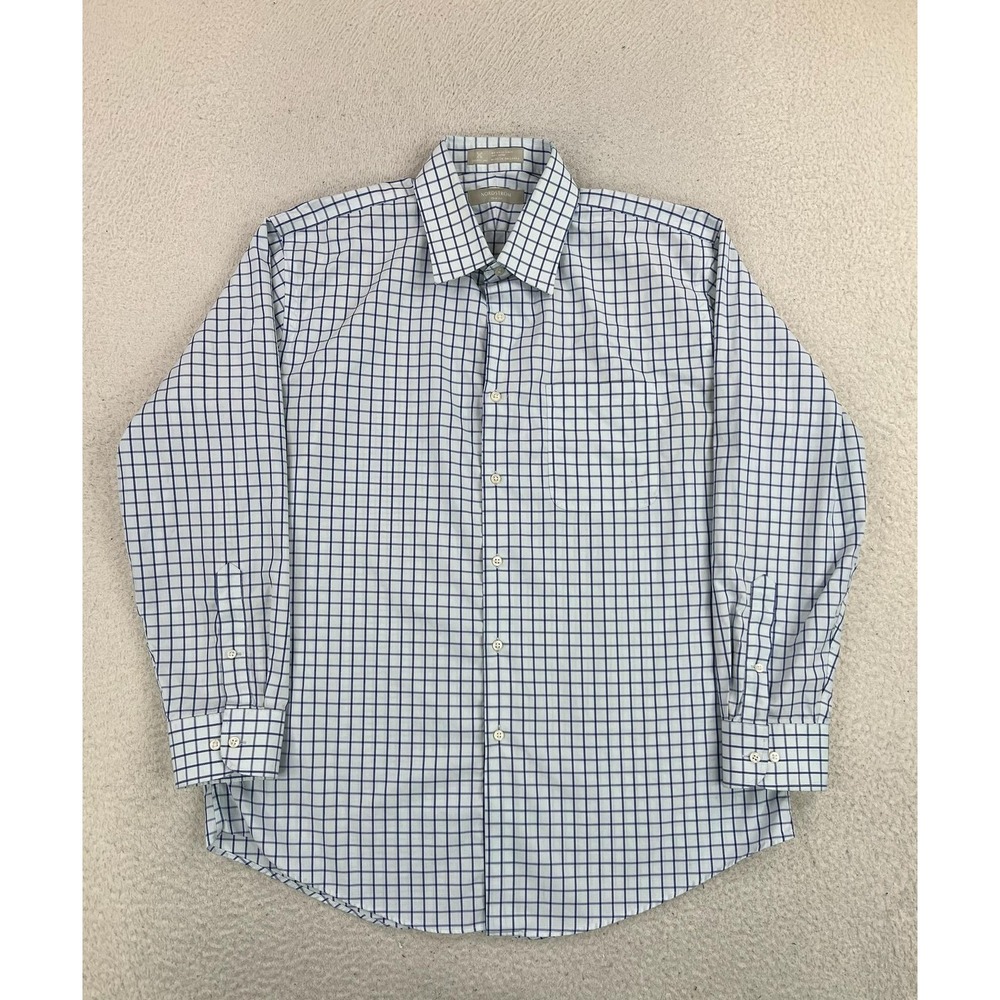 Nordstrom Dress Shirt Mens 17 32/33 Blue Check Smartcare Wrinkle Free LS